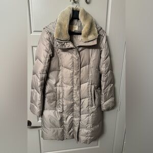 Michael Kors Taupe Puffer Jacket with Faux Fur (detachable) Collar